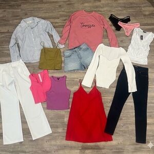 Stylish Clothing Bundle with Red Dress and Pink Sweater